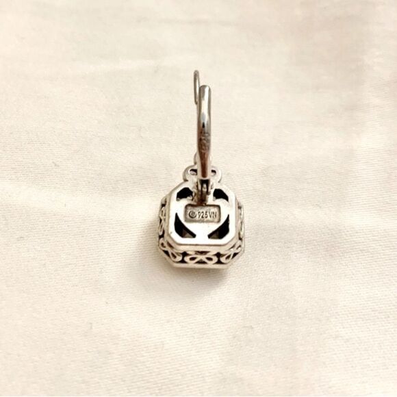 Silver Studded Hoop Earring Pave Crystal Solid 925 Dangle (One Earring Only) - Picture 3 of 6